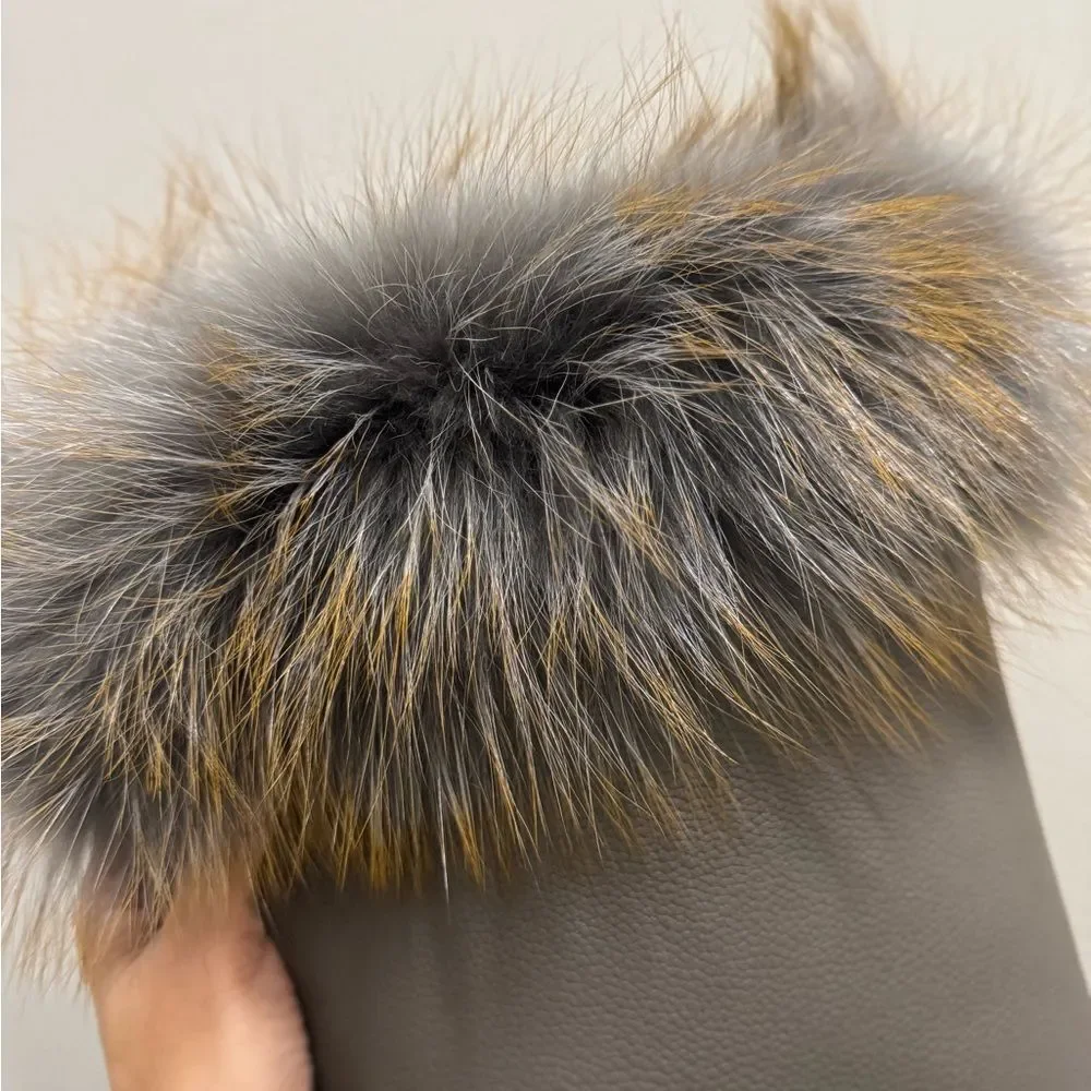 Premium Togo Cowhide with Real Fox Fur Trimmed Handmade Tote Bag/Crossbody